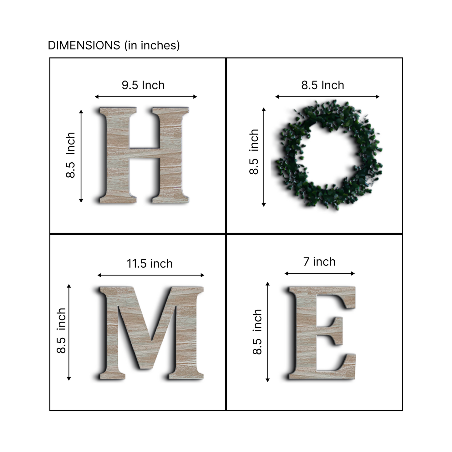 HOME Word With Ring Wreath Garland Wooden Sign Wall Art