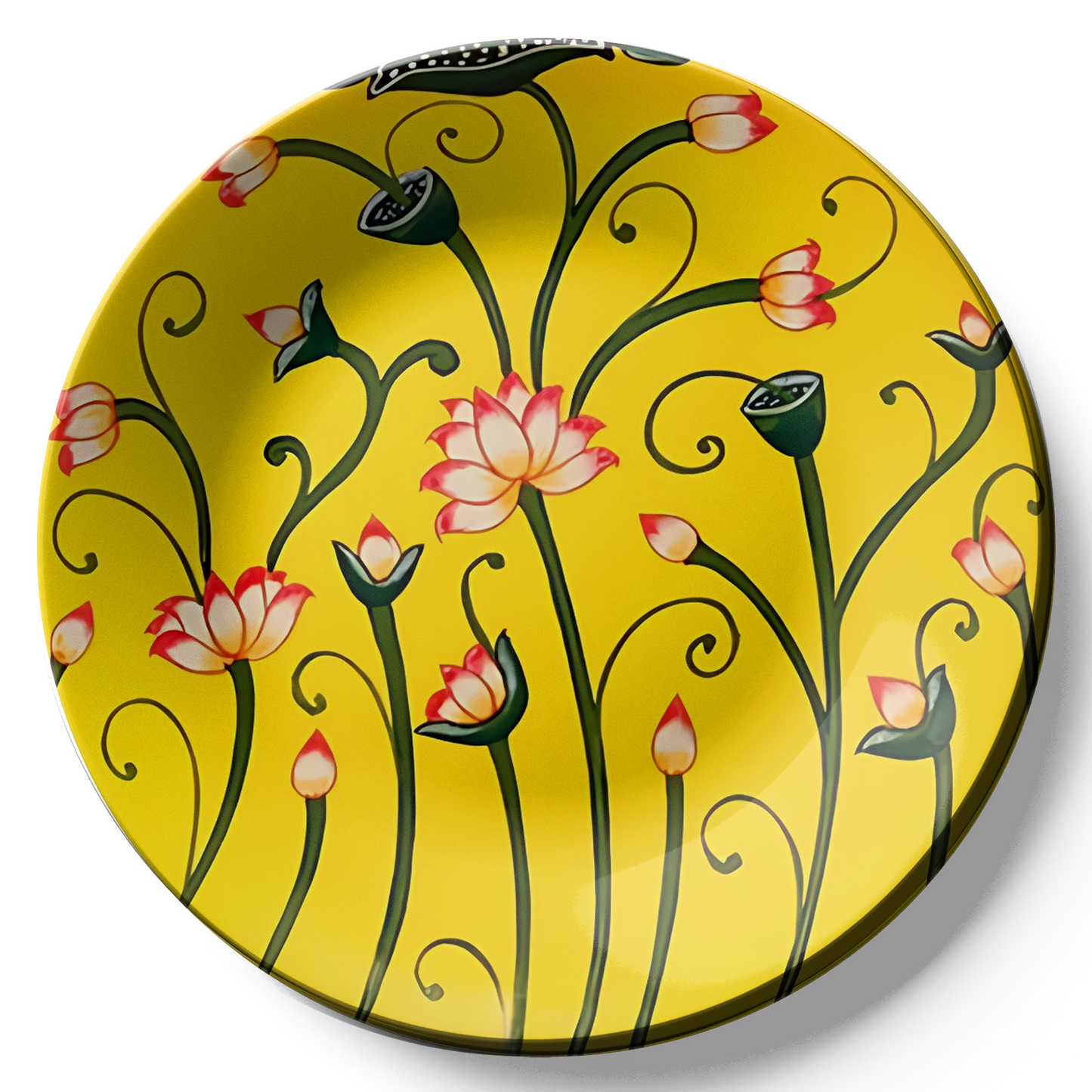 Pink Lotus Yellow Ceramic Wall Plate Home Décor