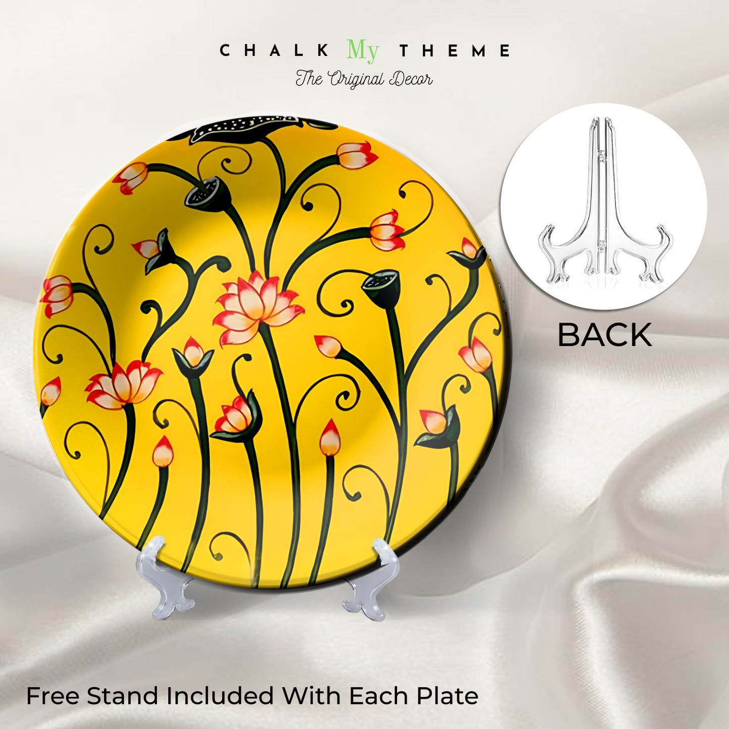 Pink Lotus Yellow Ceramic Wall Plate Home Décor