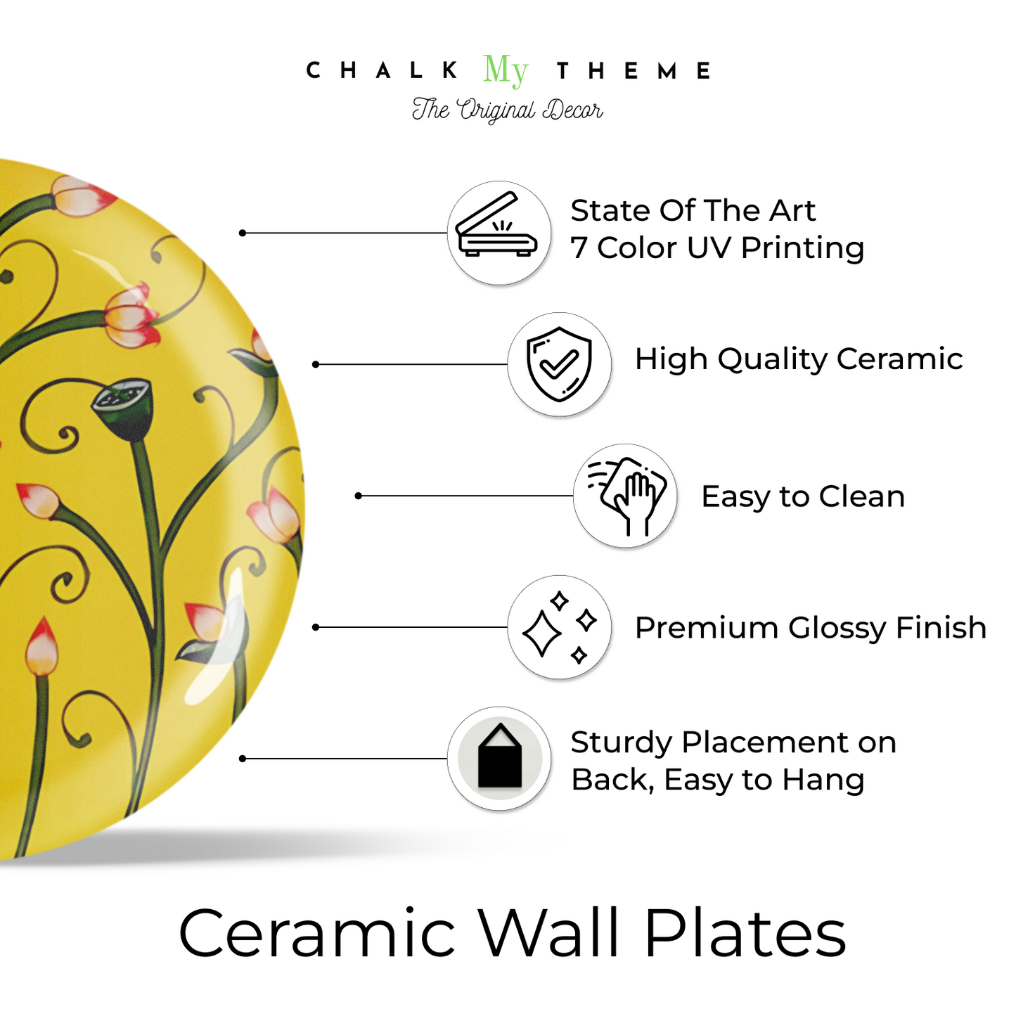 Pink Lotus Yellow Ceramic Wall Plate Home Décor