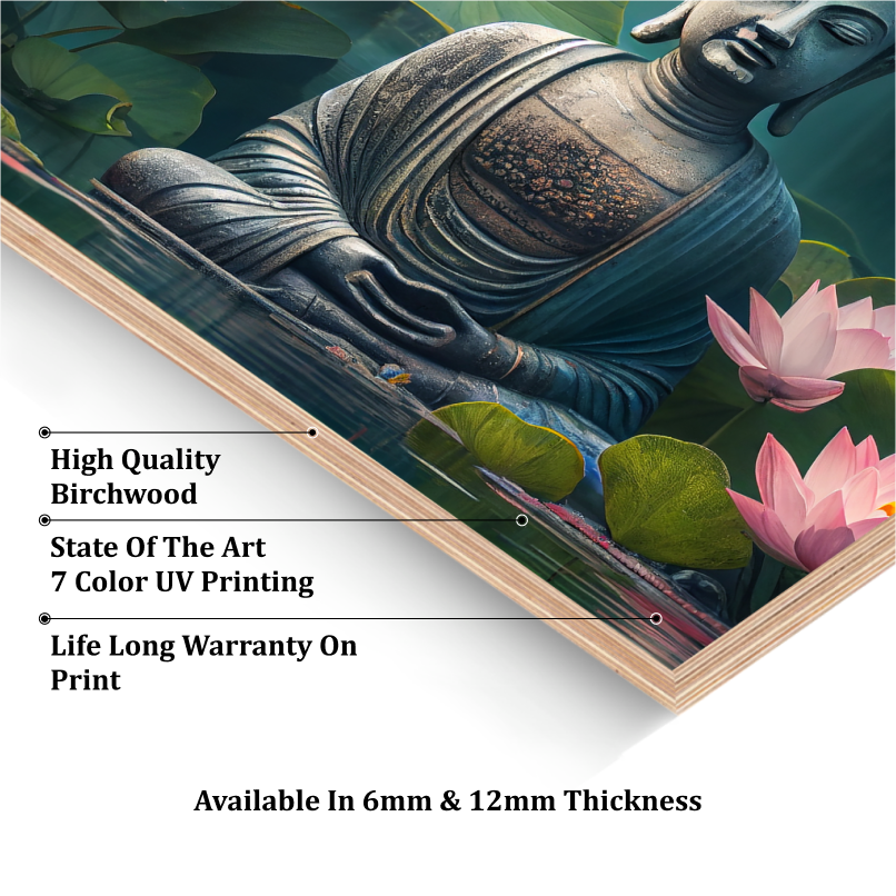 Buddha Meditating in Water Wood Print Wall Art