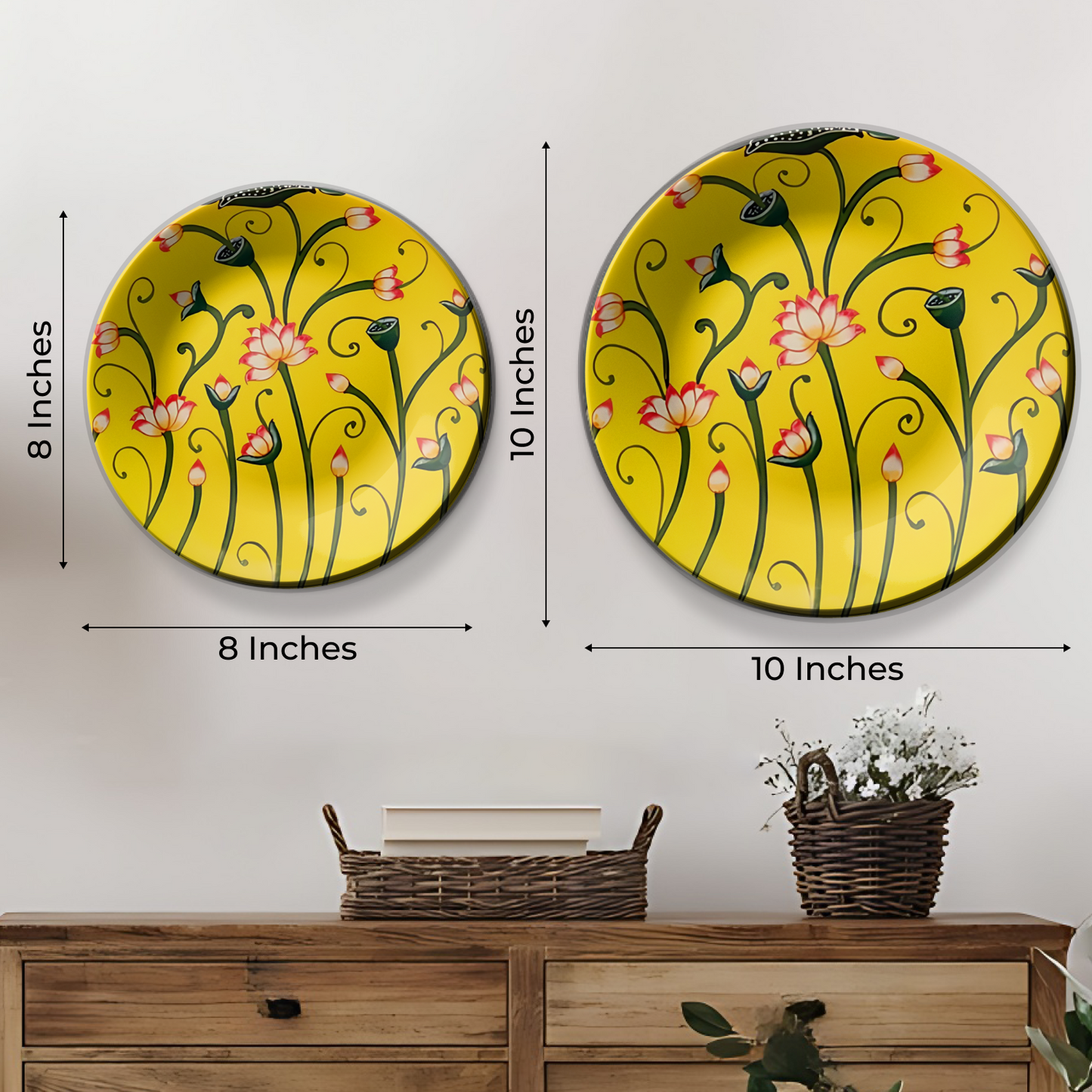 Pink Lotus Yellow Ceramic Wall Plate Home Décor