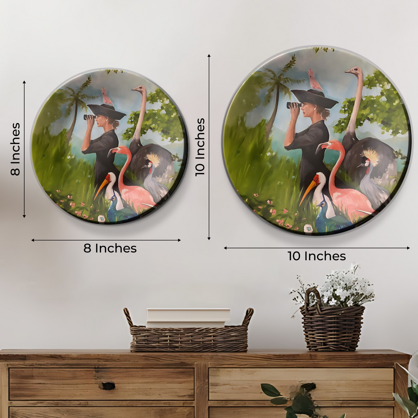woman looking through binoculars decorative ceramic plates