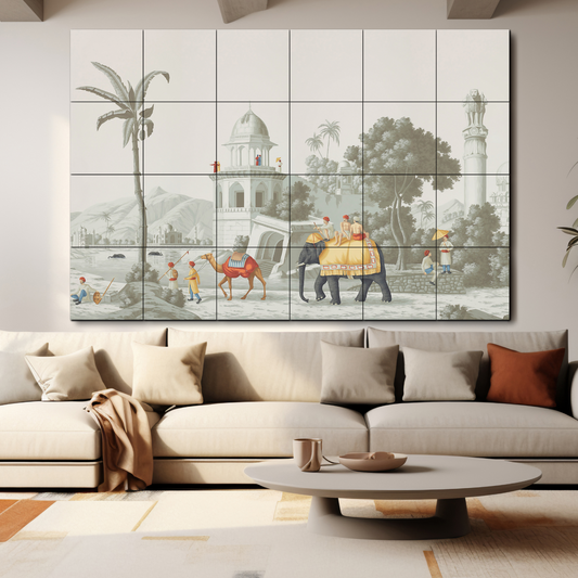 Harmonious Ancient India Landscape Wood Print Luxurious Wooden Wall Tiles Set