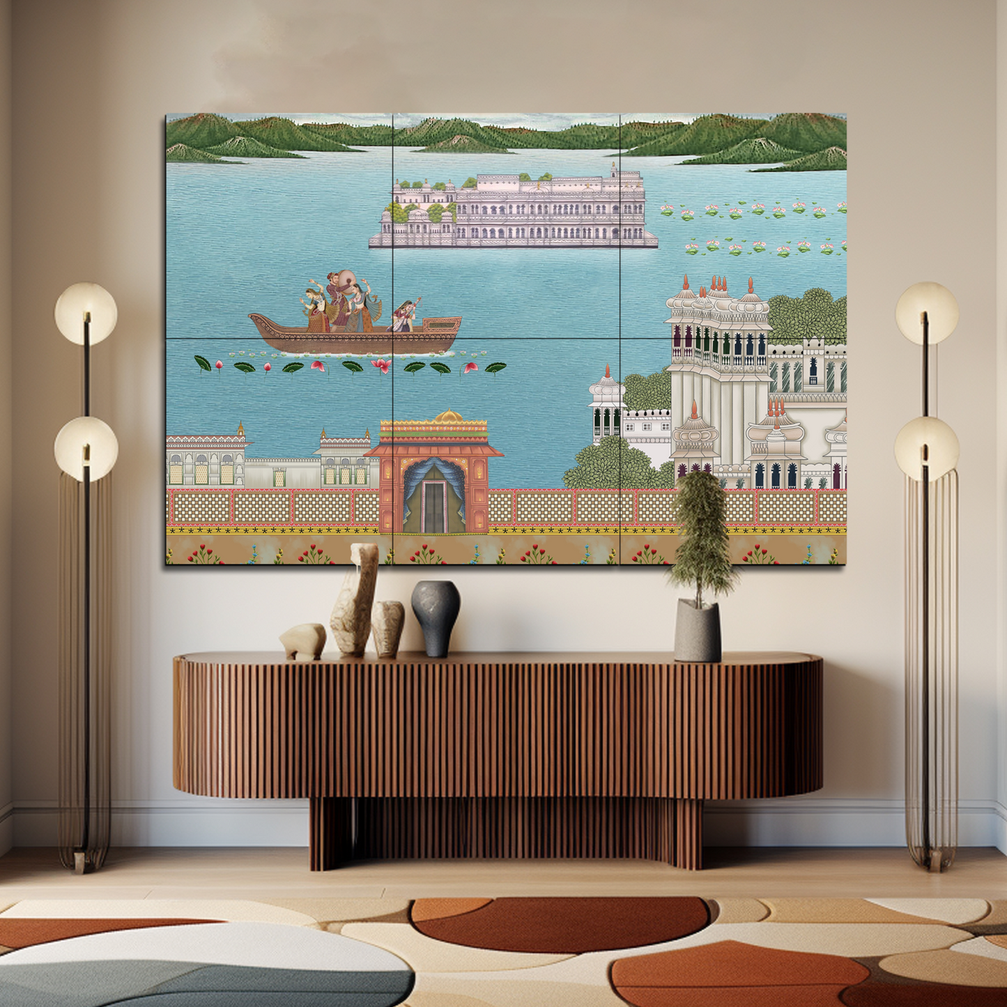 Indian Singer And Dancer In A Boat Wood Print Luxurious Wooden Wall Tiles Set