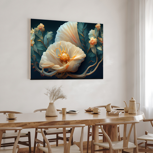 3D White Flowers Luxury Wall Painting