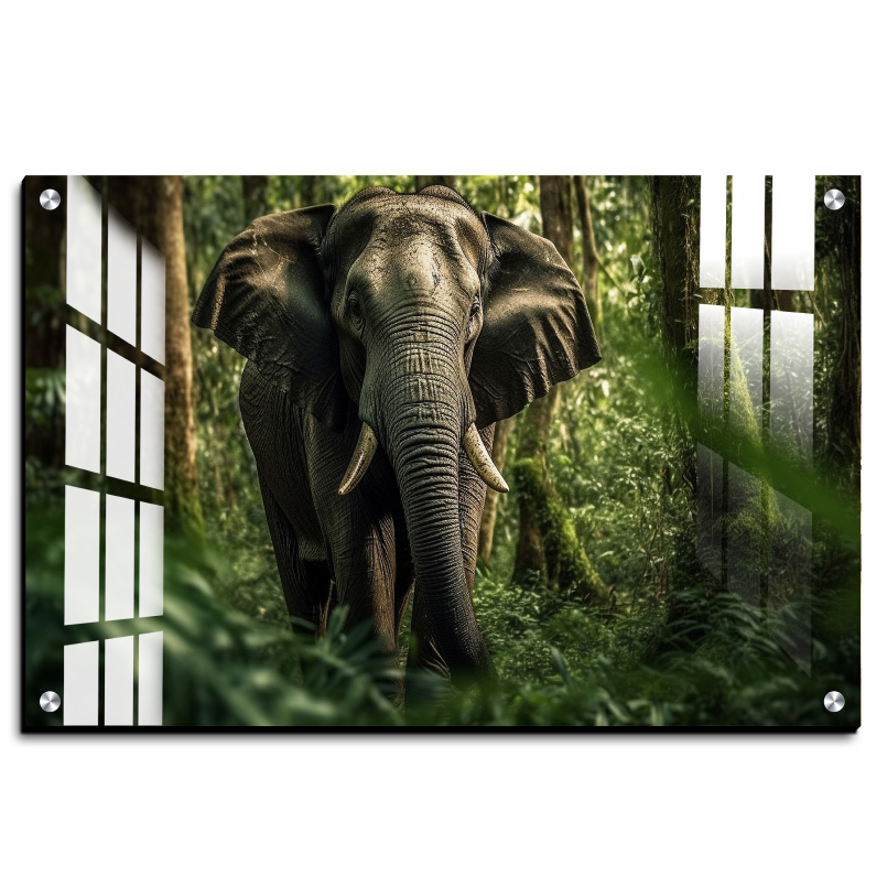 Huge Elephant in Jungle Wood Print Wall Art