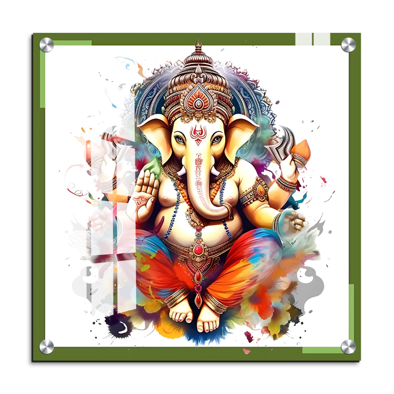 Ganesh Ji Idol Colorful Wood Print Wall Art