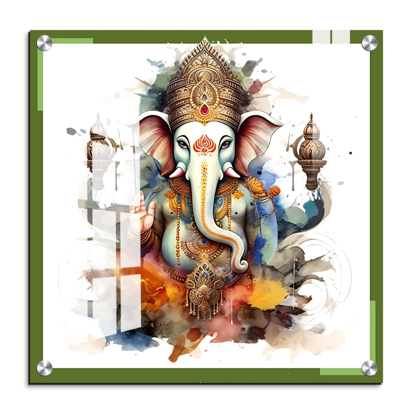 Ganesh Ji Colorful Wood Print Wall Art