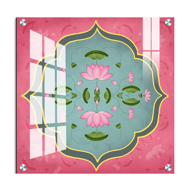 Pink Pichwai Wood Print Wall Art Pink