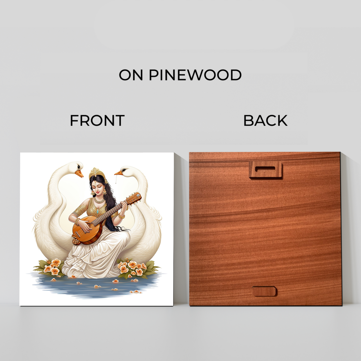 Goddess Saraswati With Veena Wood Print Wall Art