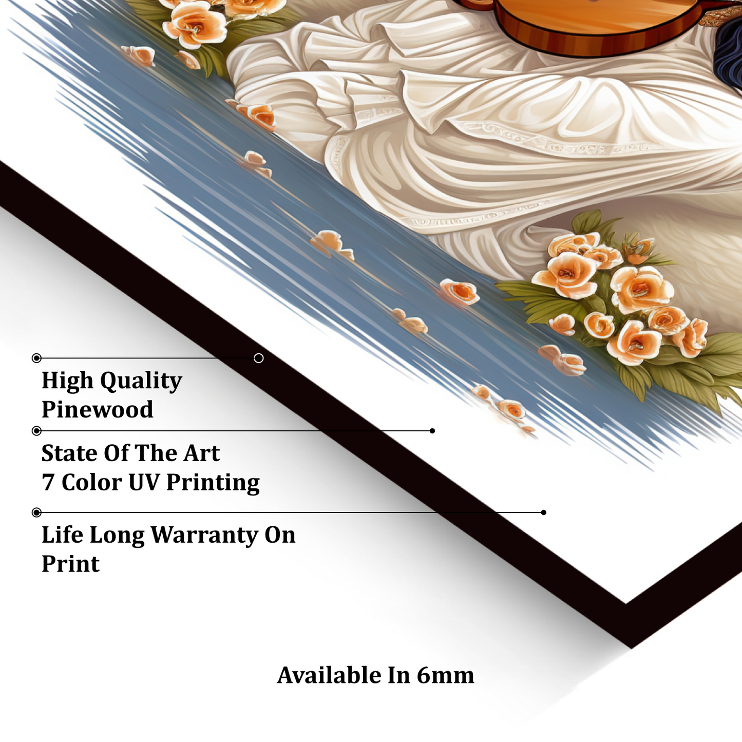 Goddess Saraswati With Veena Wood Print Wall Art