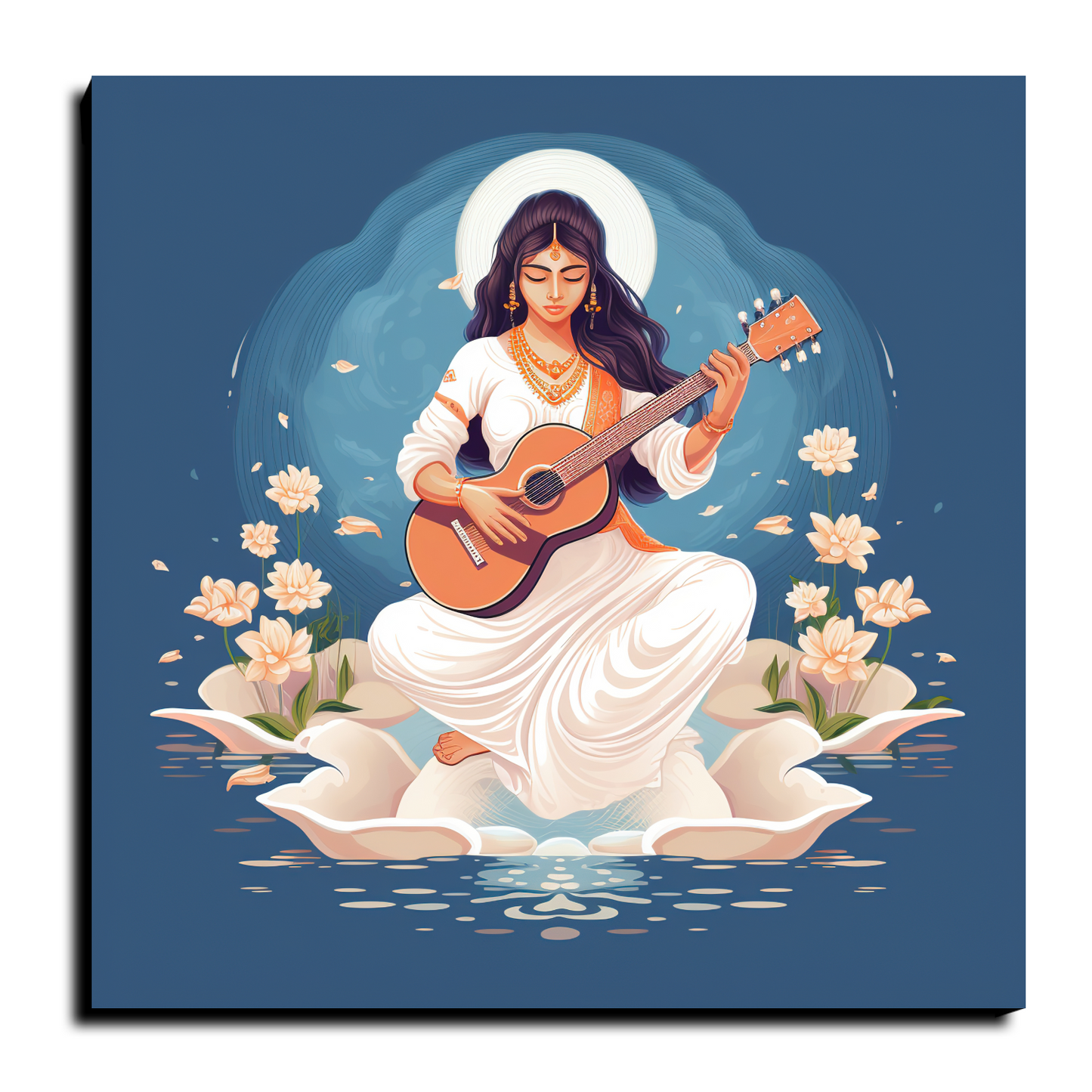 Goddess Saraswati Blue Wood Print Wall Art