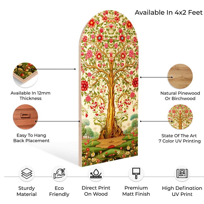 Tree Of Life Arch Shape Luxurious Wood Print Wall Art