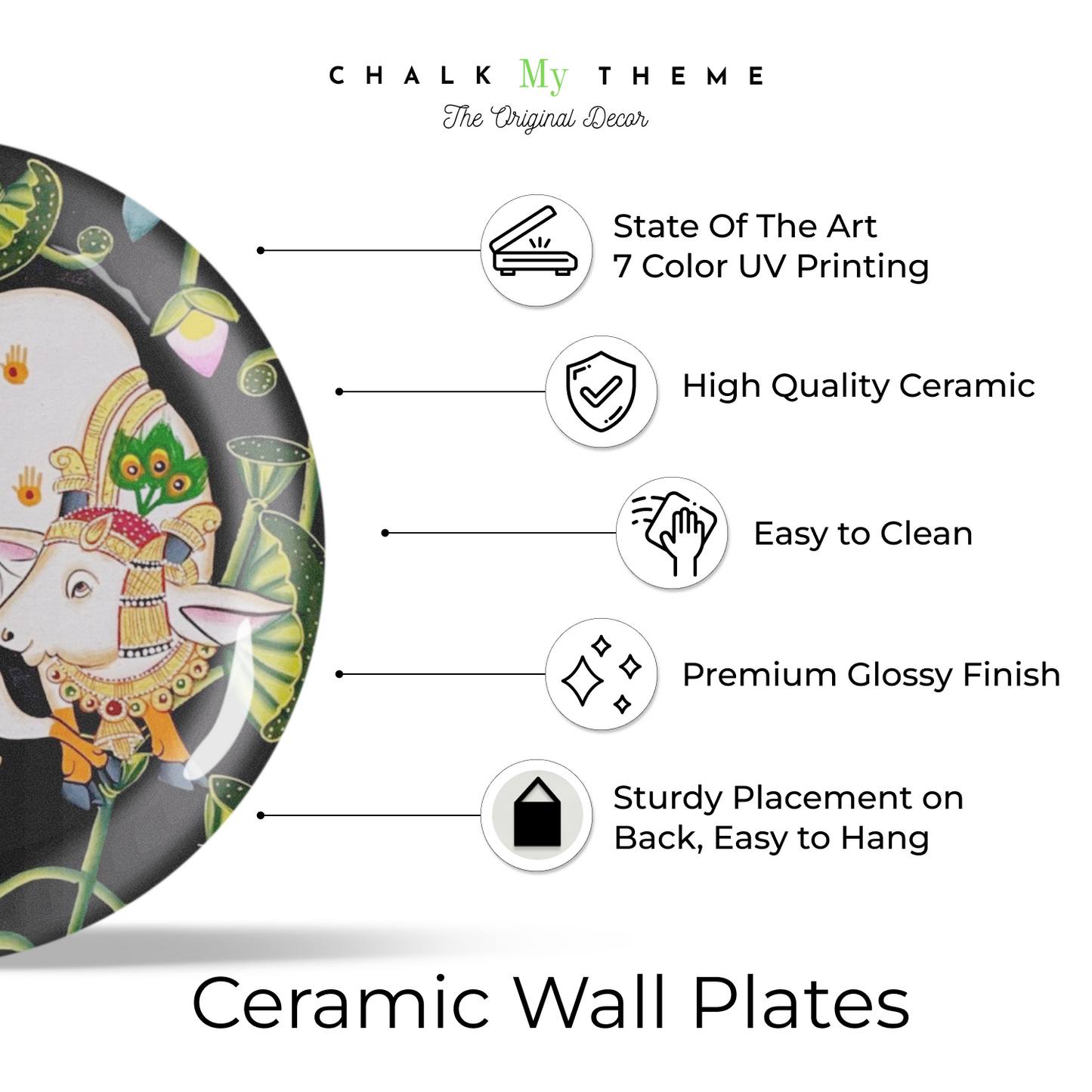 Set of 3 Shrinath Ji and Cow Pichwai Wall Plates Décor