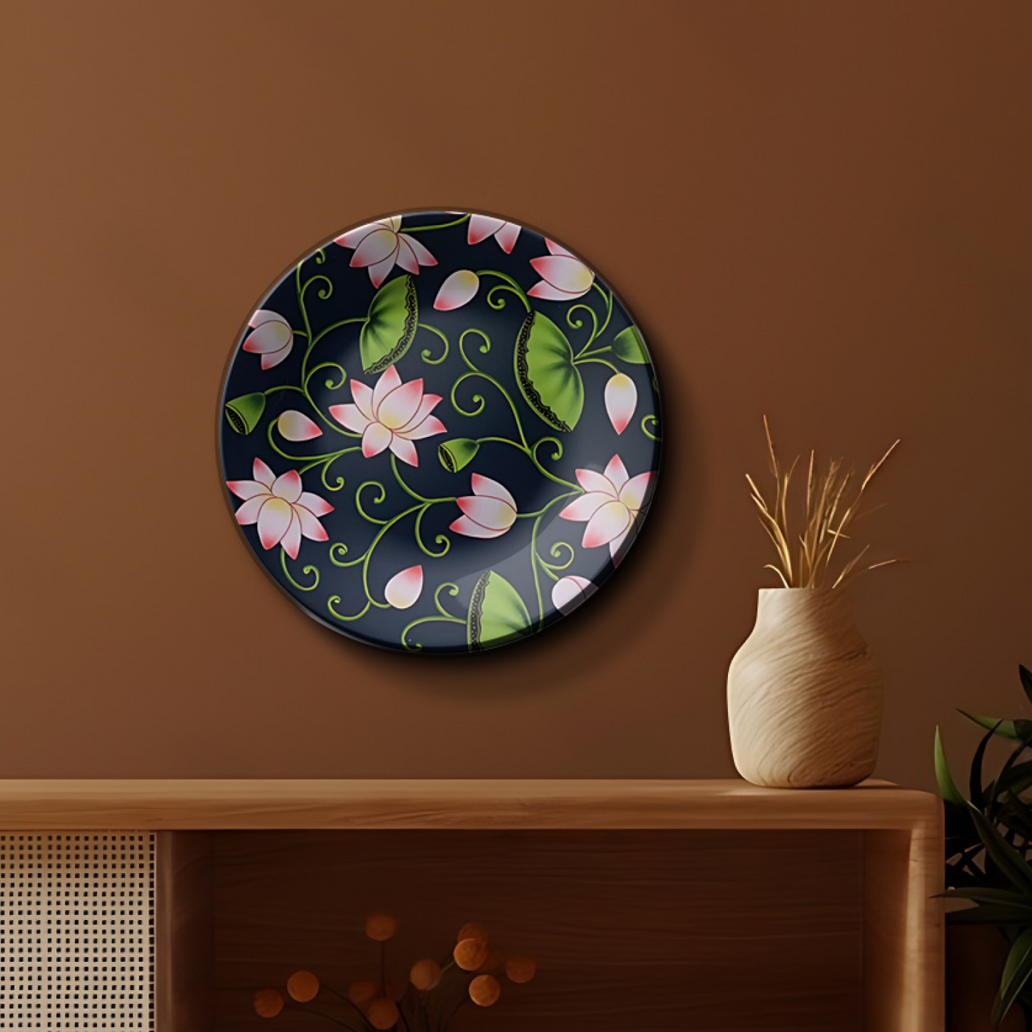 modern interior design pink lotus plate design on wall