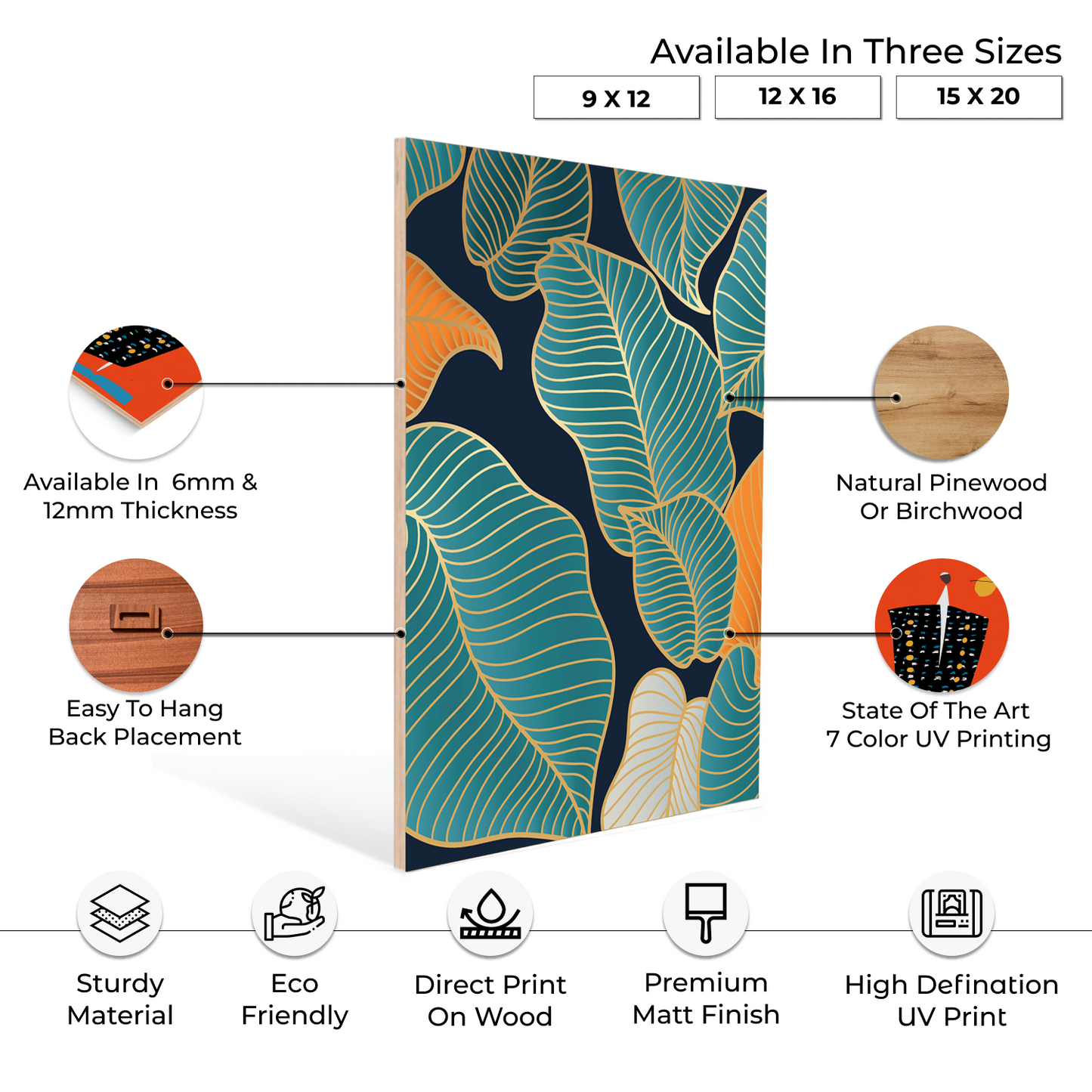 Colorful Abstract Wood Print Wall Art Set of 3