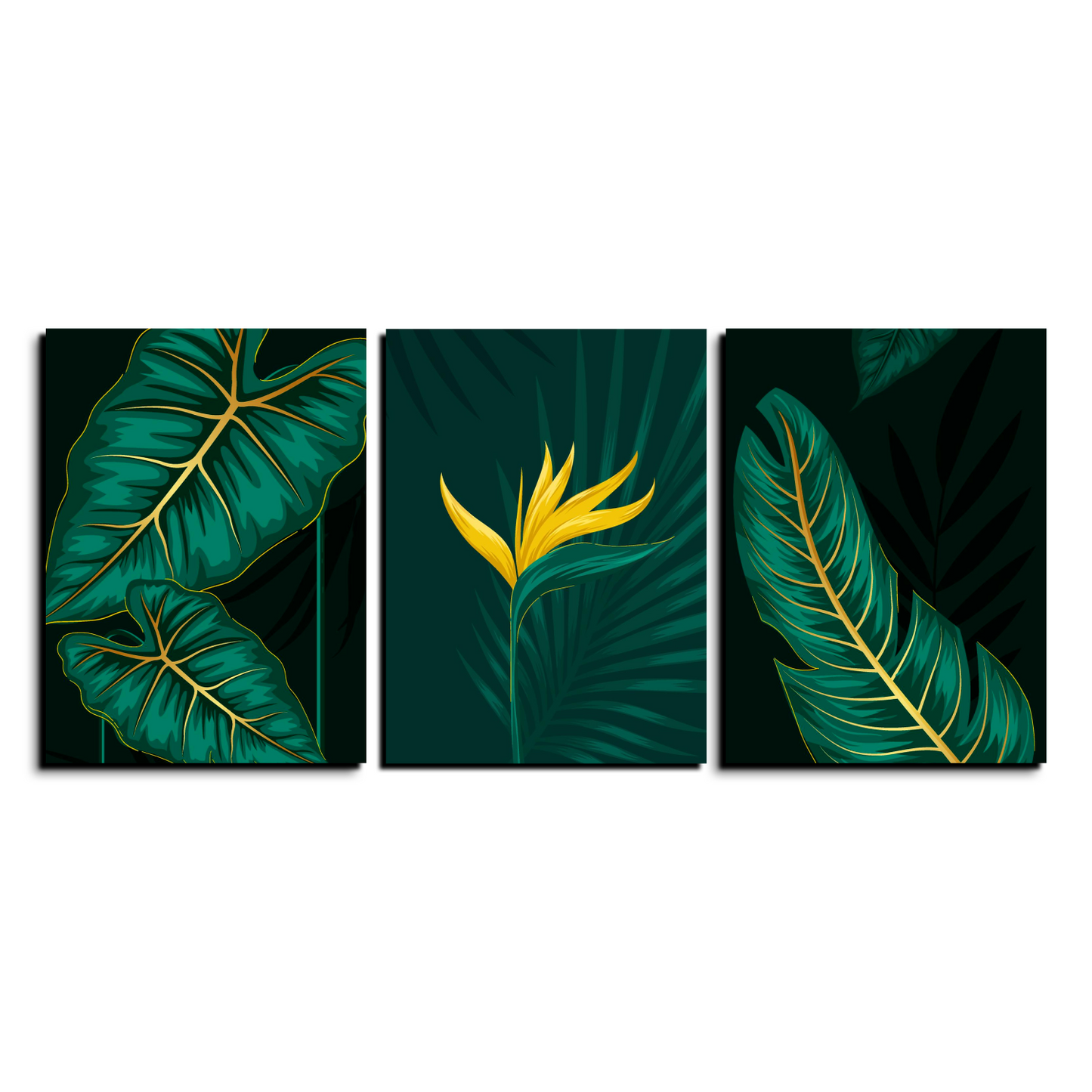Green Leaf Wood Print Wall Art Set of 3