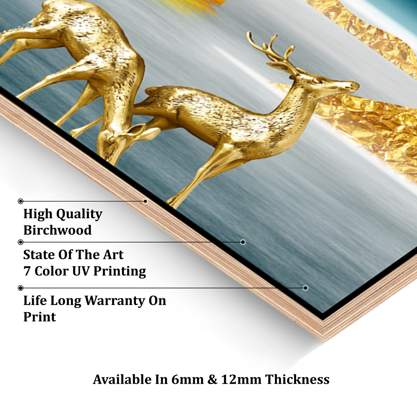 Assorted Landscape Golden Wood Print Wall Art Set of 3