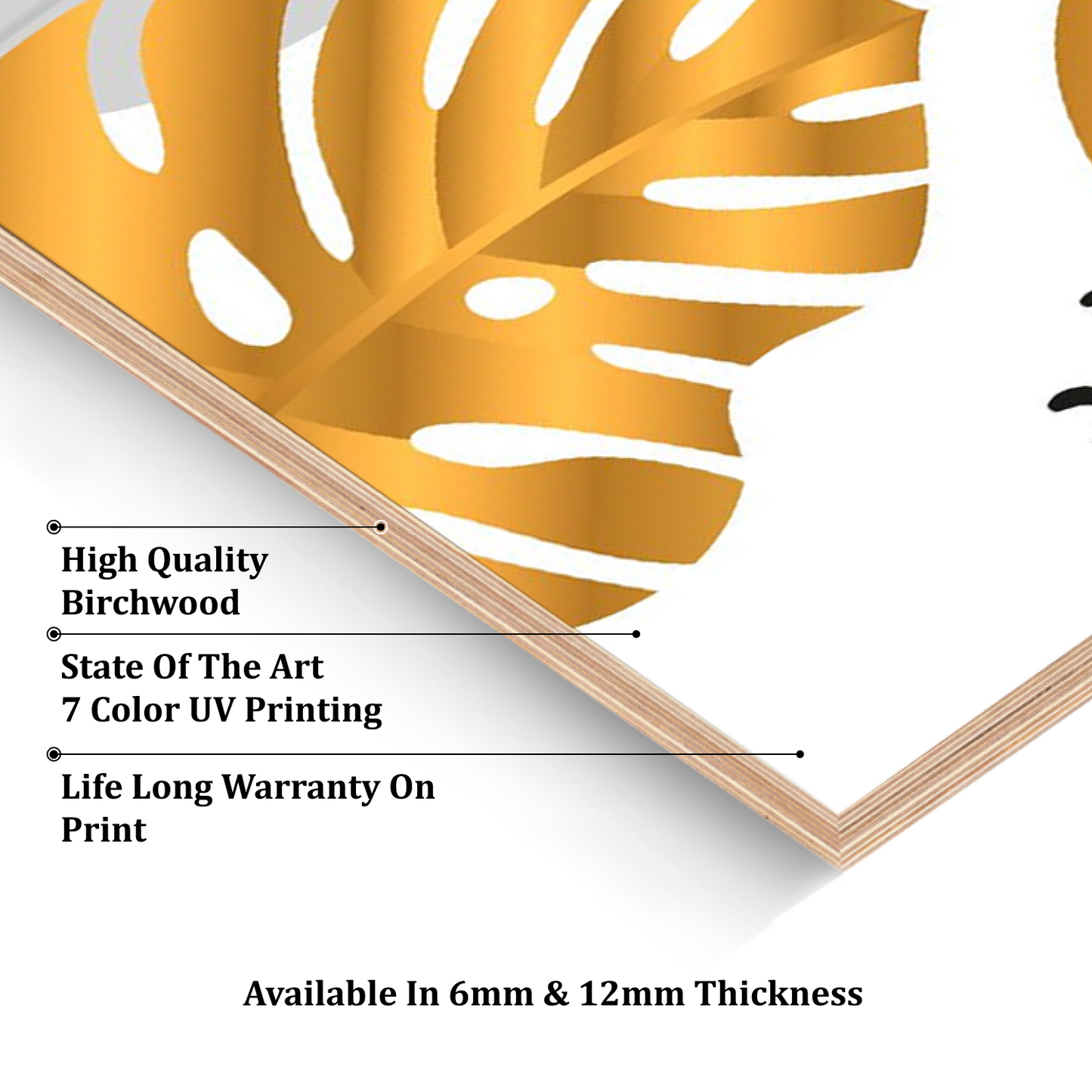 Gold Tropical Leaf Wood Print Wall Art Set of 3