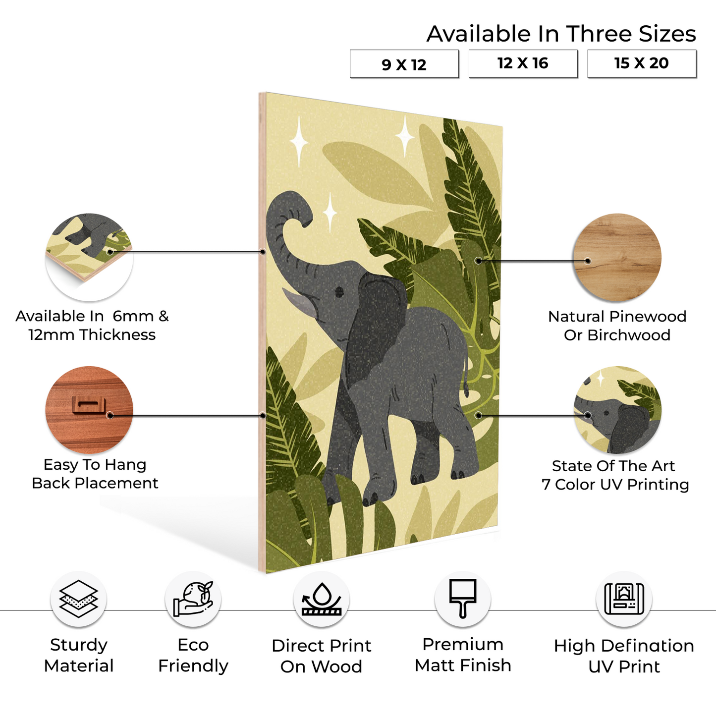 Animal Theme Boho Wood Print Wall Art Set of 3