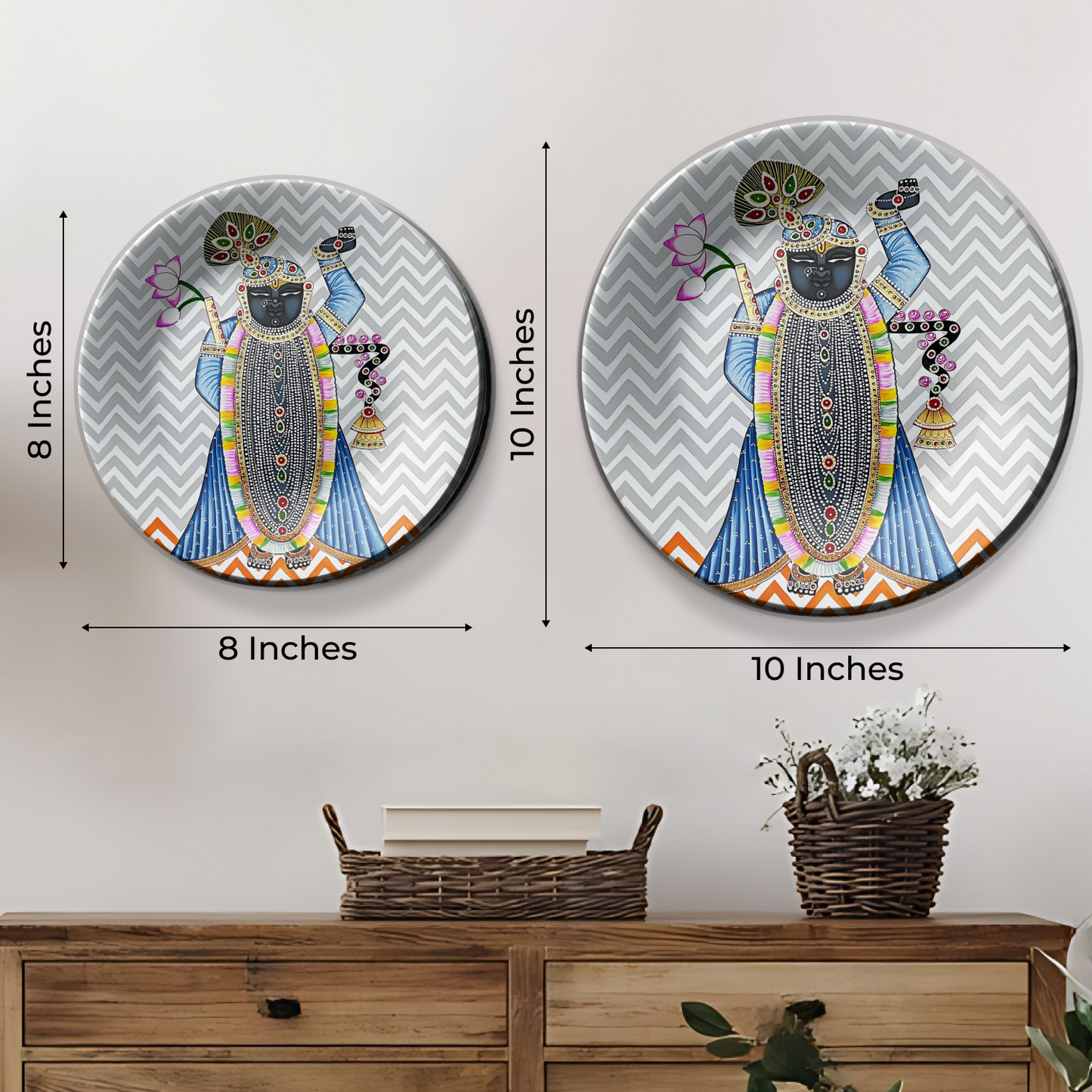 Set of 3 Cow and Shrinath Ji Pichwai Wall Plates Décor