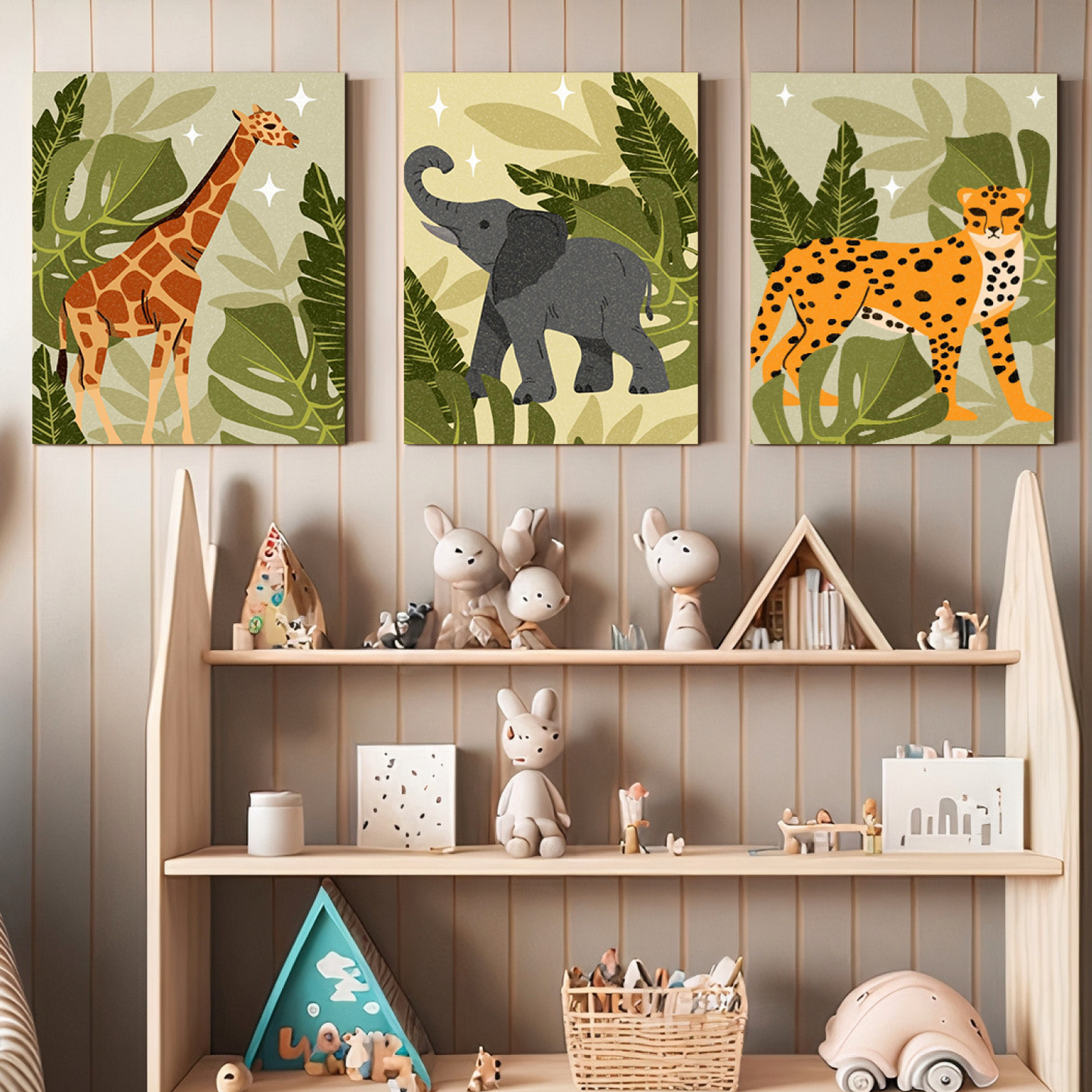 Animal Theme Boho Wood Print Wall Art Set of 3