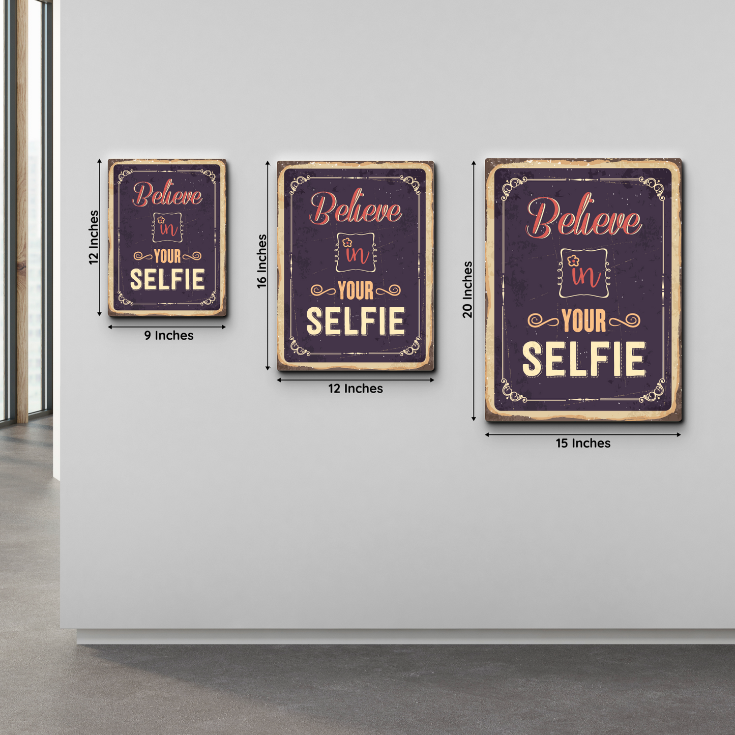 Believe in Your Selfie Quote Vintage Wood Print Wall Art