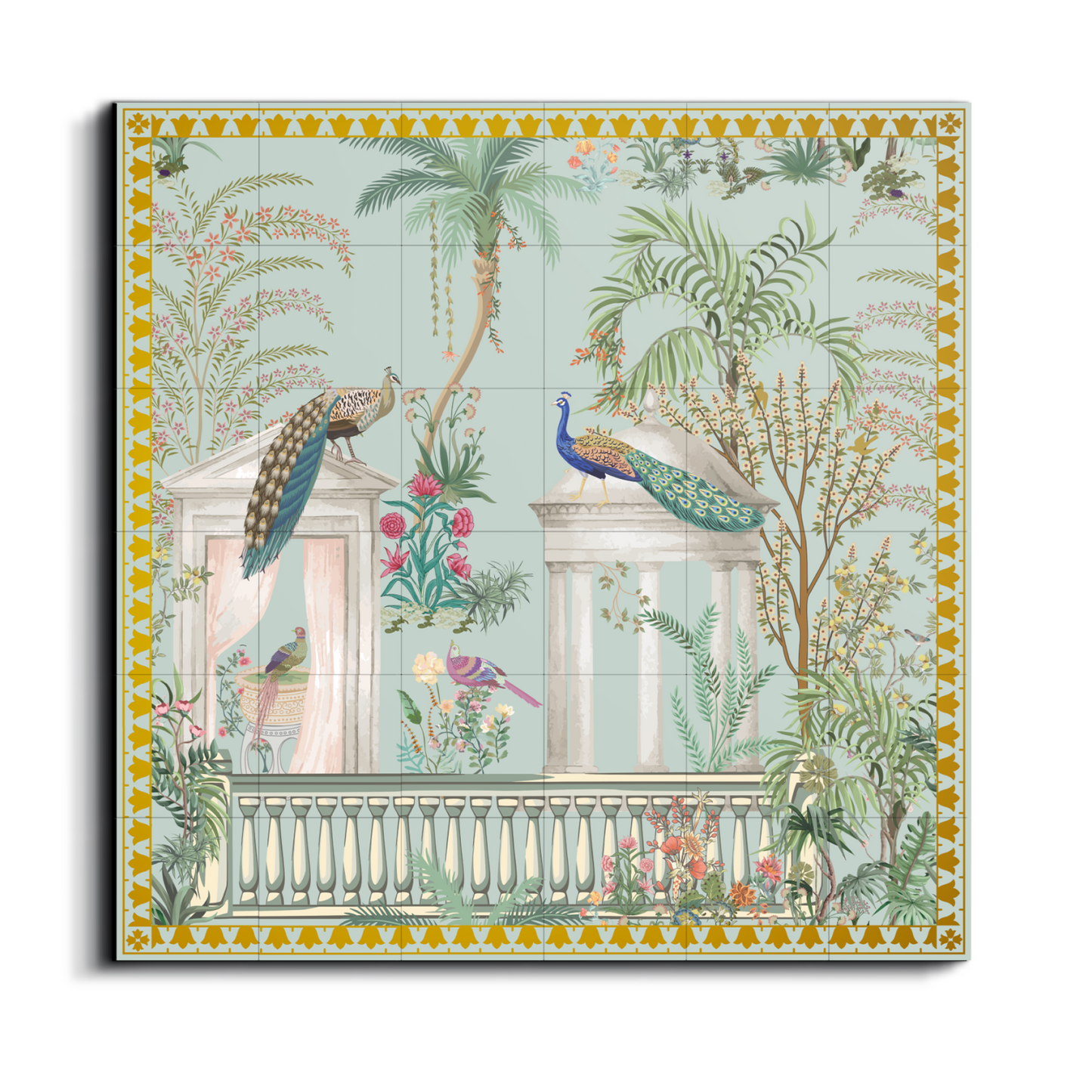 Peacock Royal Wood Print Wooden Wall Tiles Set