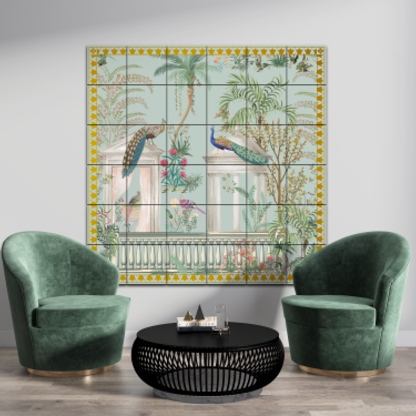 Peacock Royal Wood Print Wooden Wall Tiles Set