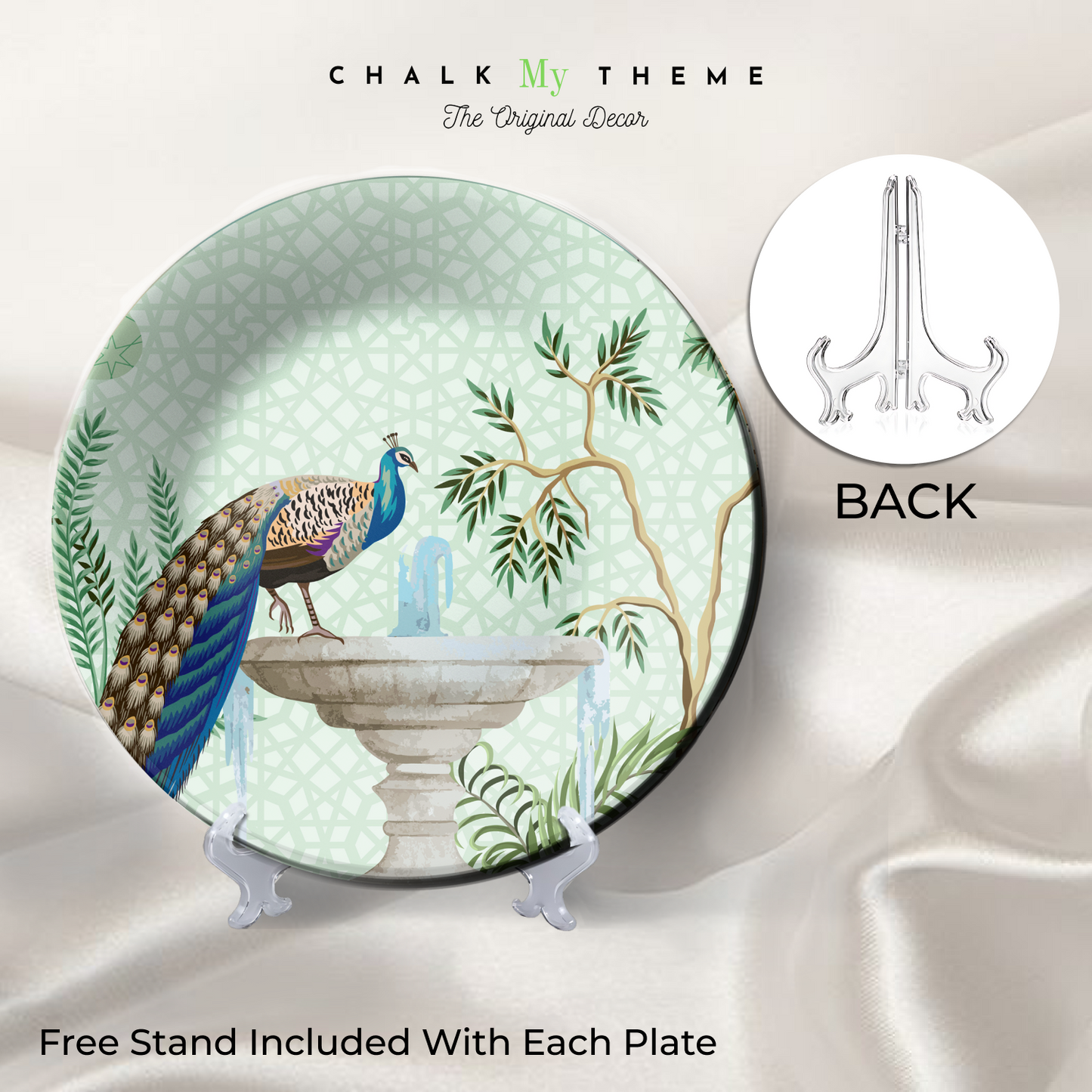 Peacock Sitting on Fountain Ceramic Wall Plate Home Décor