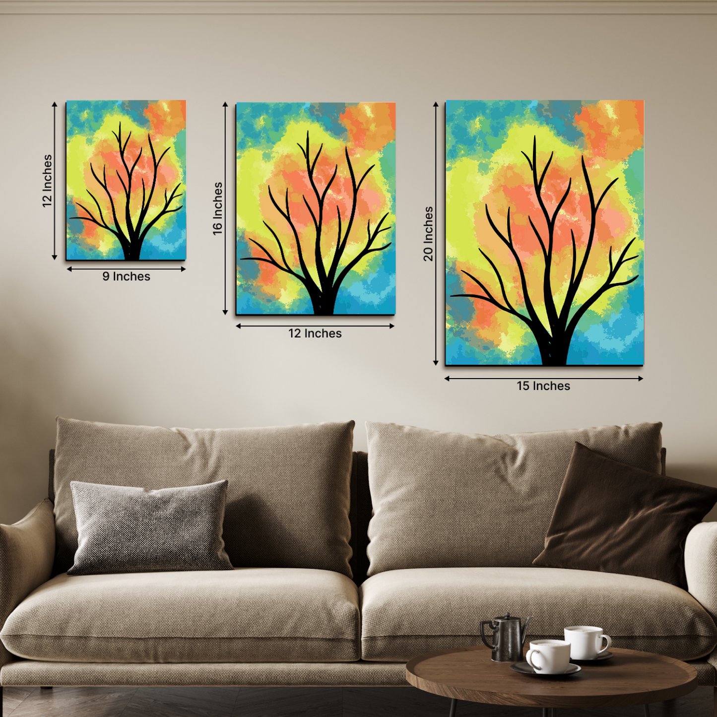 Colorful Botanical Wood Print Wall Art Set of 3