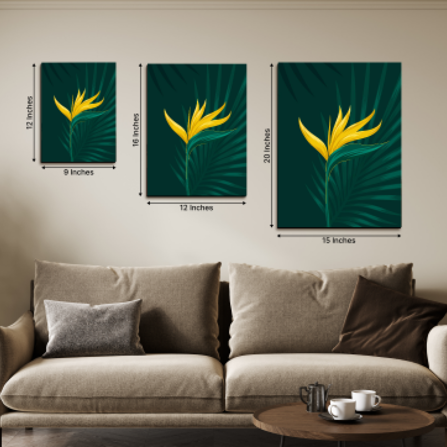 Green Leaf Wood Print Wall Art Set of 3