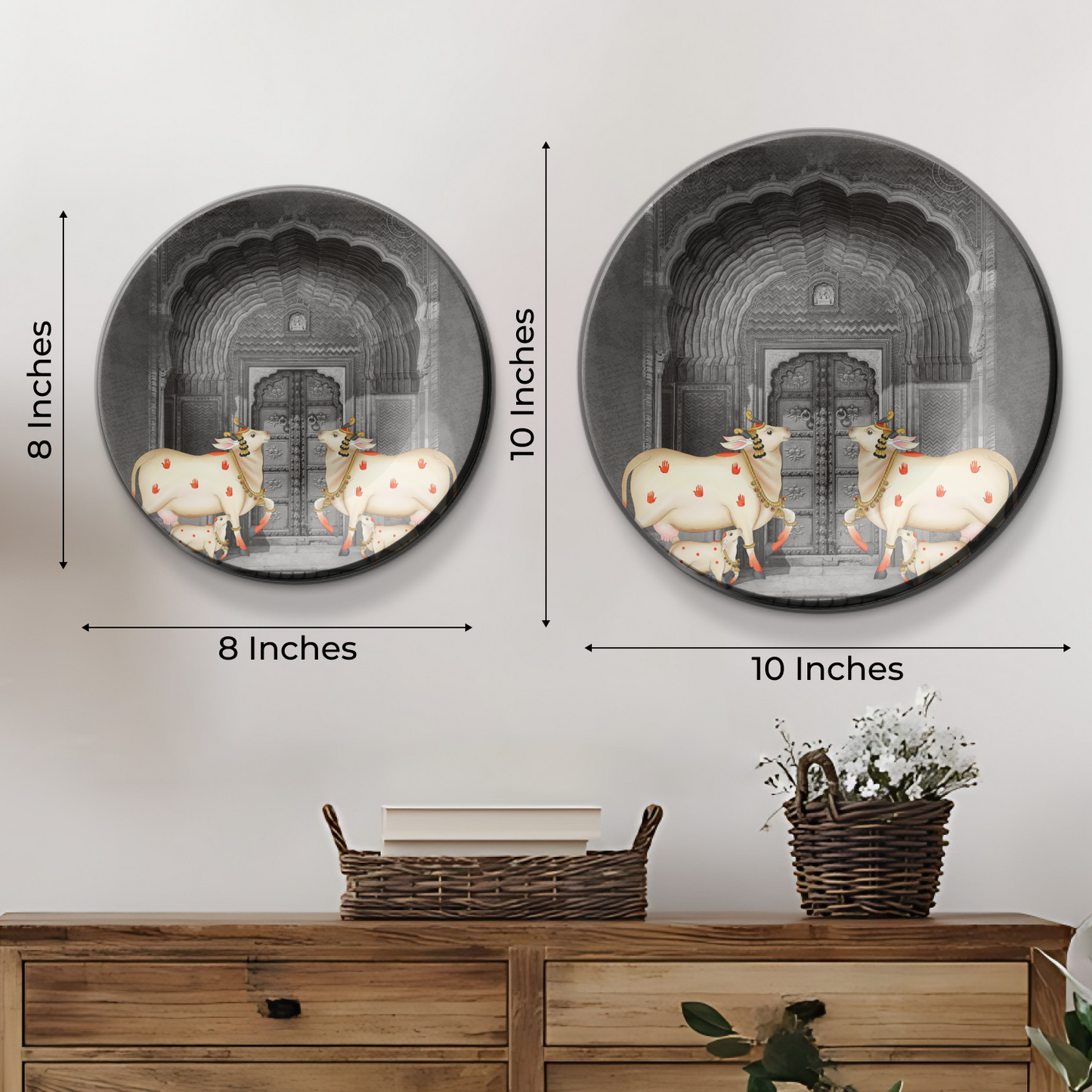 Cow and Calf Pichwai Ceramic Wall Plate Home Décor