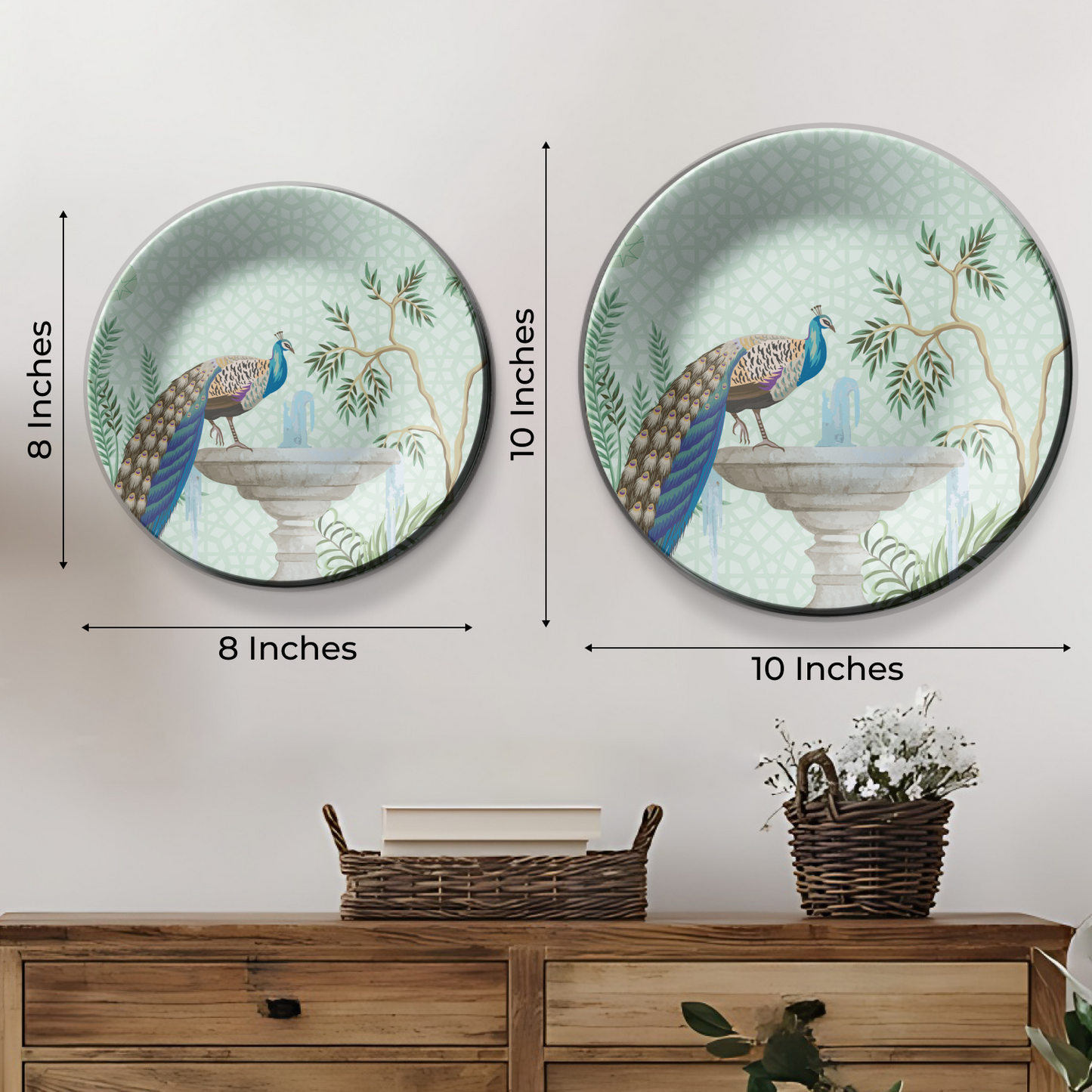 Peacock Sitting on Fountain Ceramic Wall Plate Home Décor