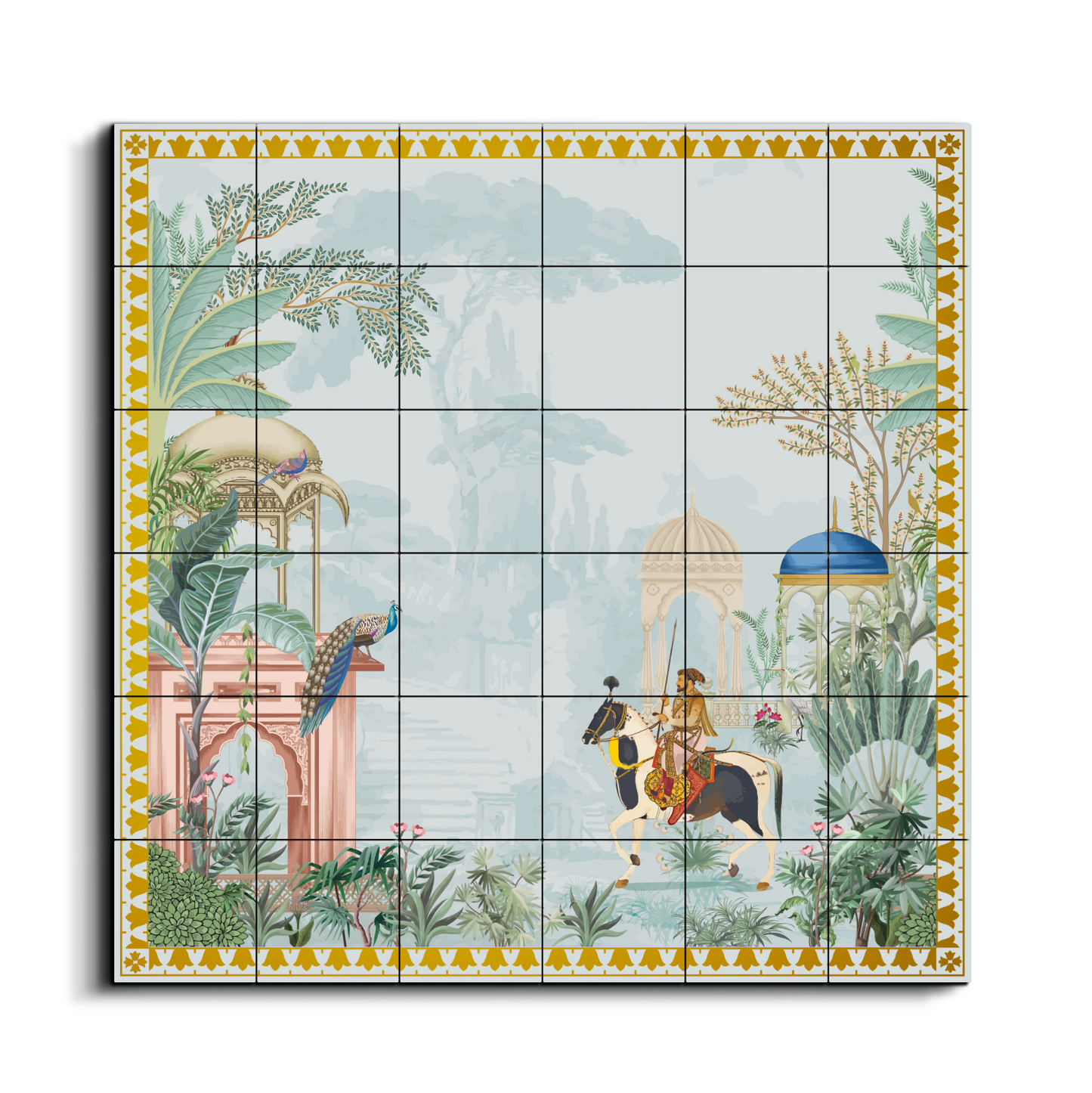 King Trotting Horse Royal Wood Print Wooden Wall Tiles Set