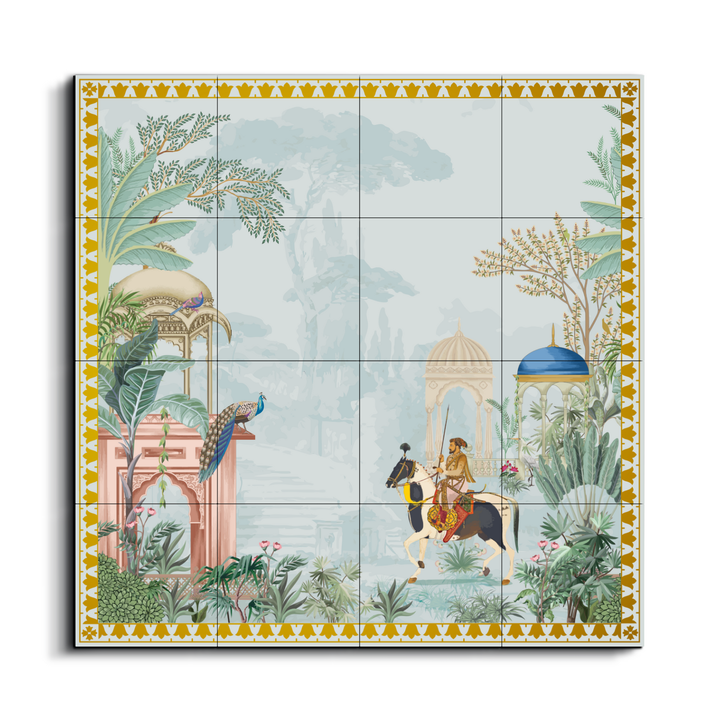 King Trotting Horse Royal Wood Print Wooden Wall Tiles Set