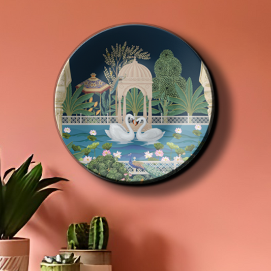 decorative swan couple art on wall plate