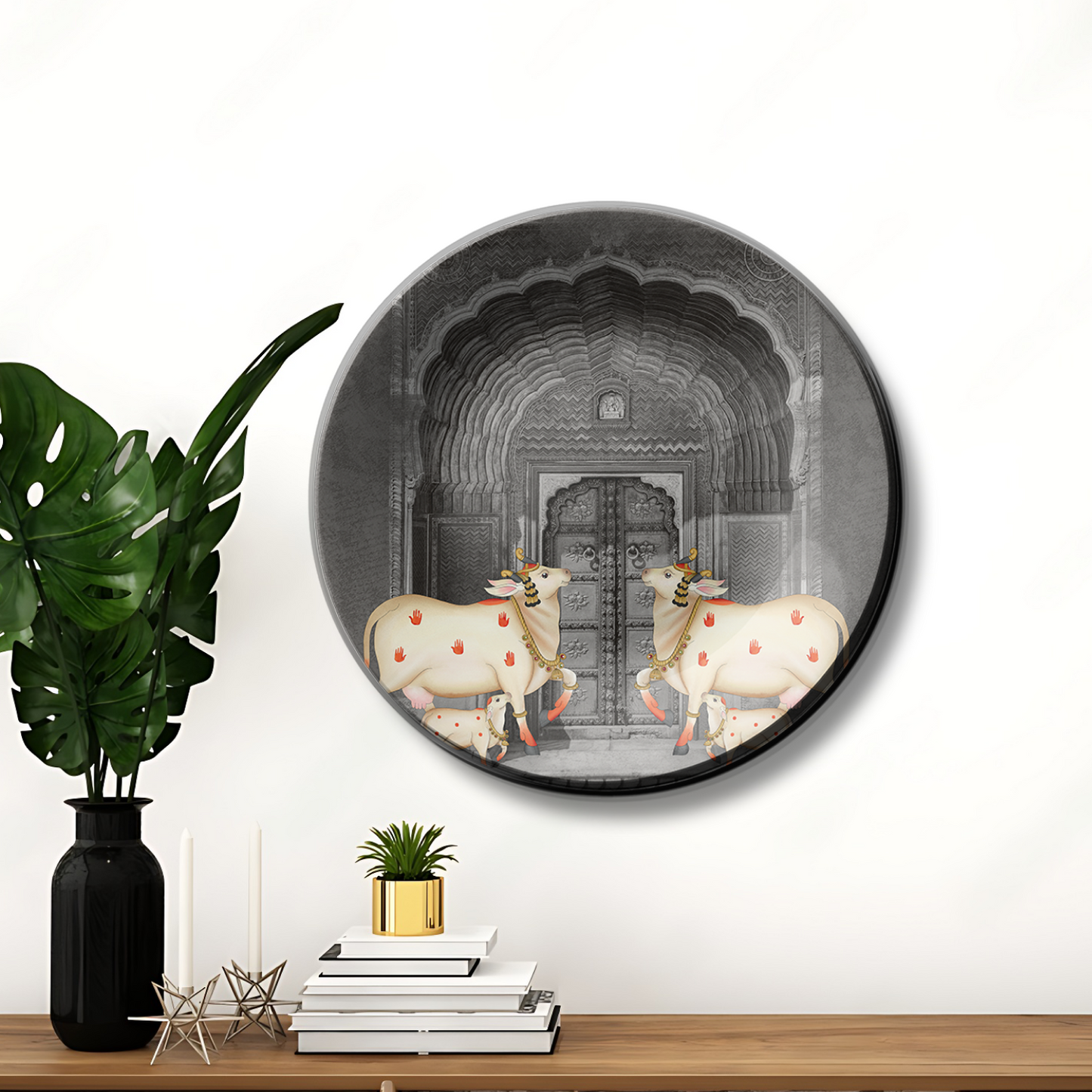 Cow and Calf Pichwai Ceramic Wall Plate Home Décor