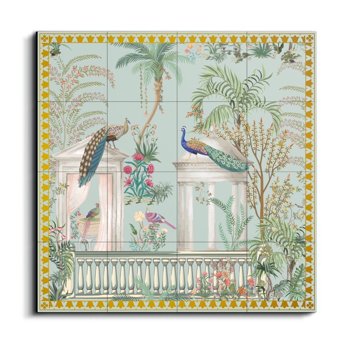 Peacock Royal Wood Print Wooden Wall Tiles Set