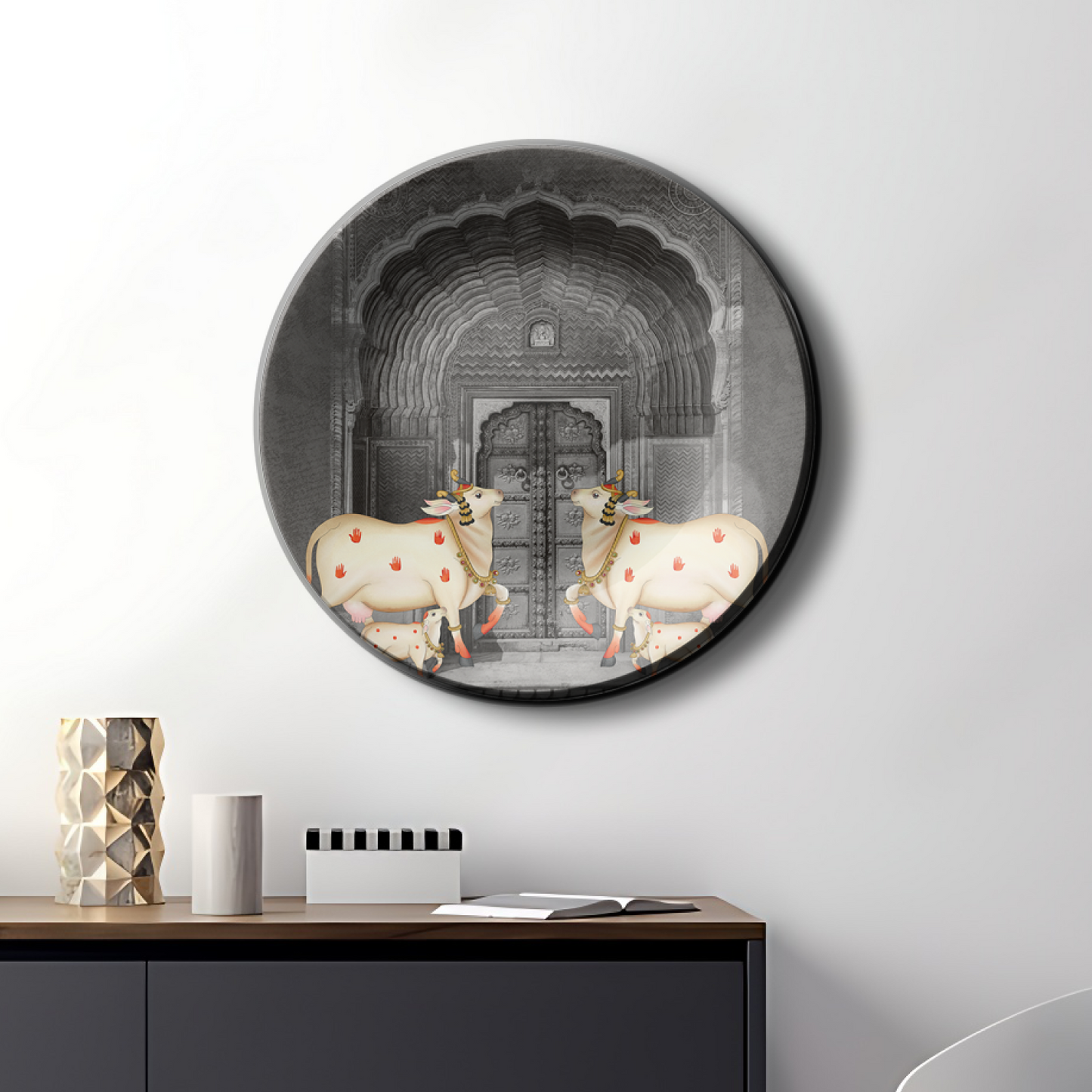 Cow and Calf Pichwai Ceramic Wall Plate Home Décor