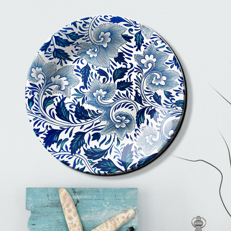 Blue and White Vintage Floral Art Luxury Wall Plate