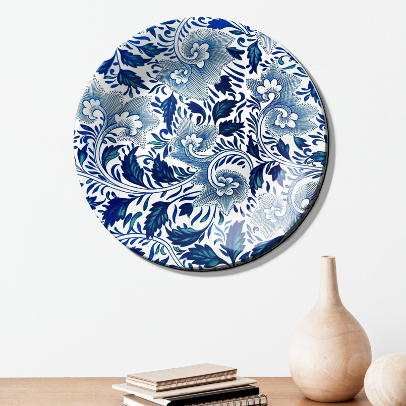 Blue and White Vintage Floral Art Luxury Wall Plate