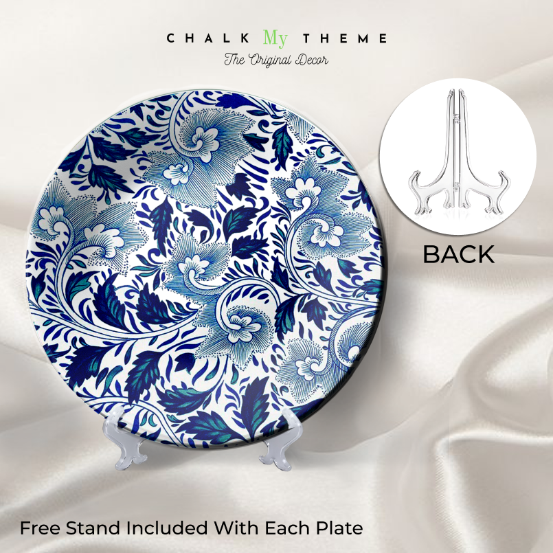 Blue and White Vintage Floral Art Luxury Wall Plate