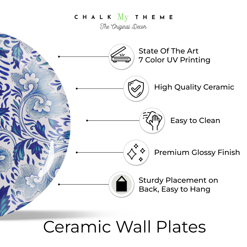 Blue and White Vintage Floral Art Luxury Wall Plate