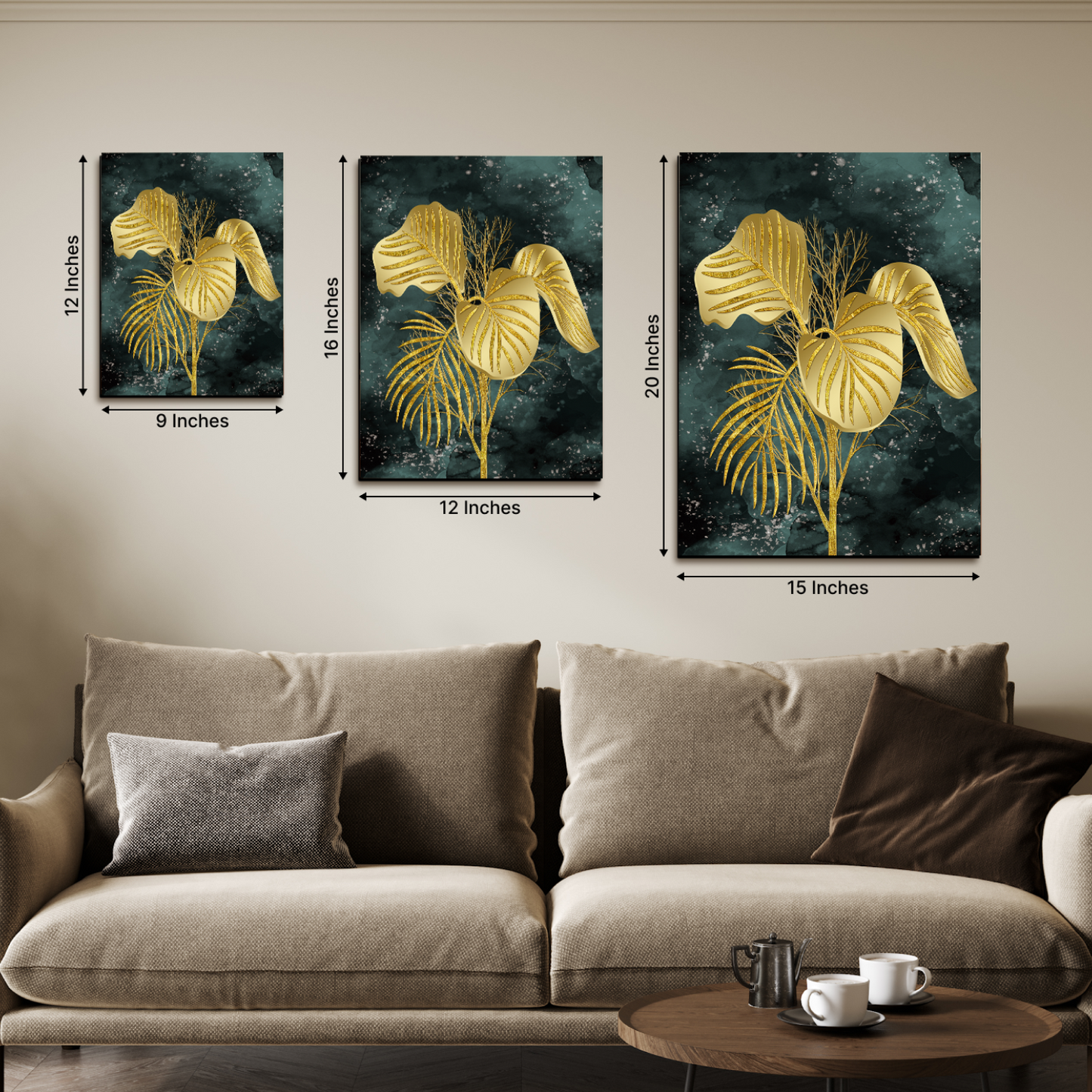 Assorted Gold Leaf Wood Print Wall Art Set of 3