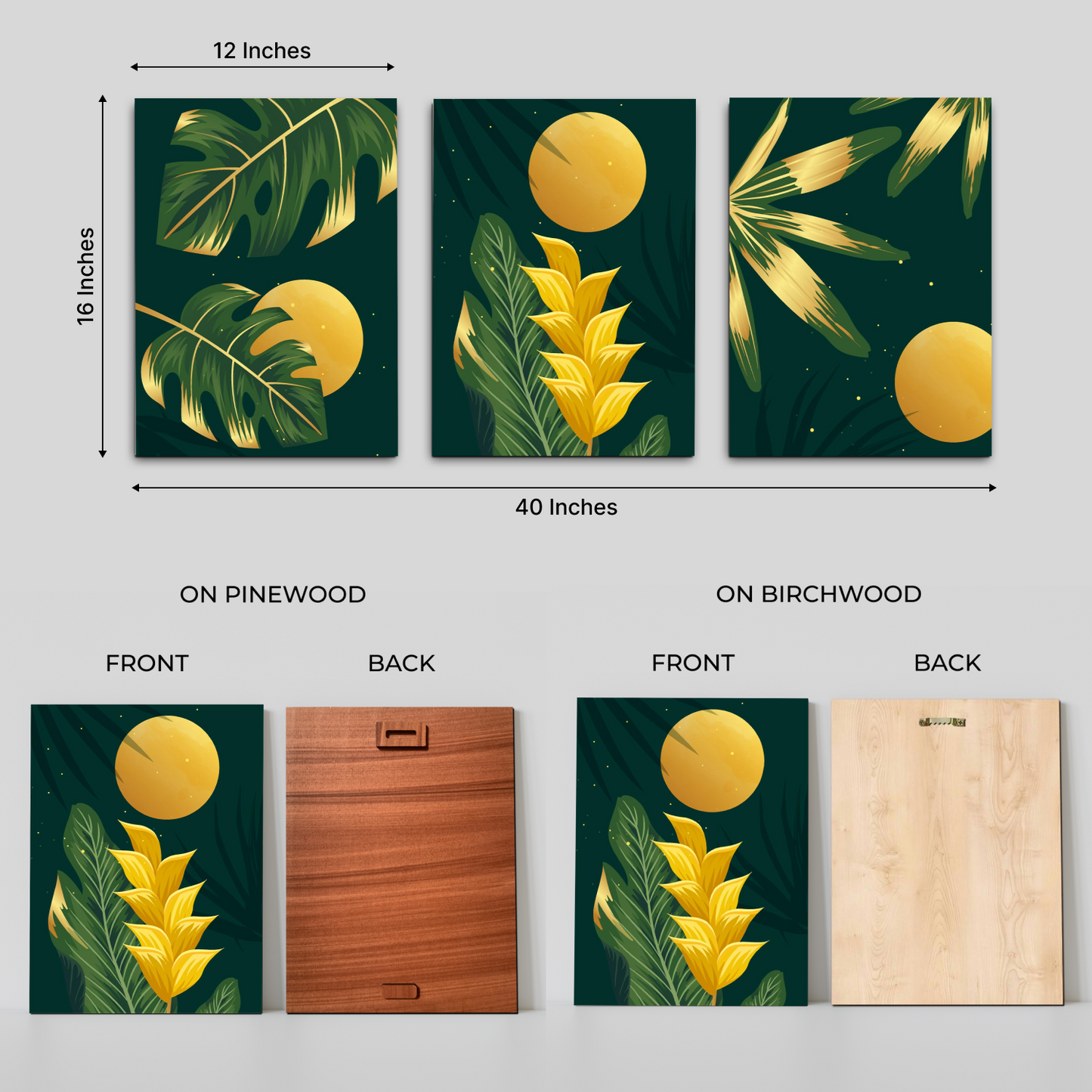 Yellow Flower Wood Print Wall Art Set of 3