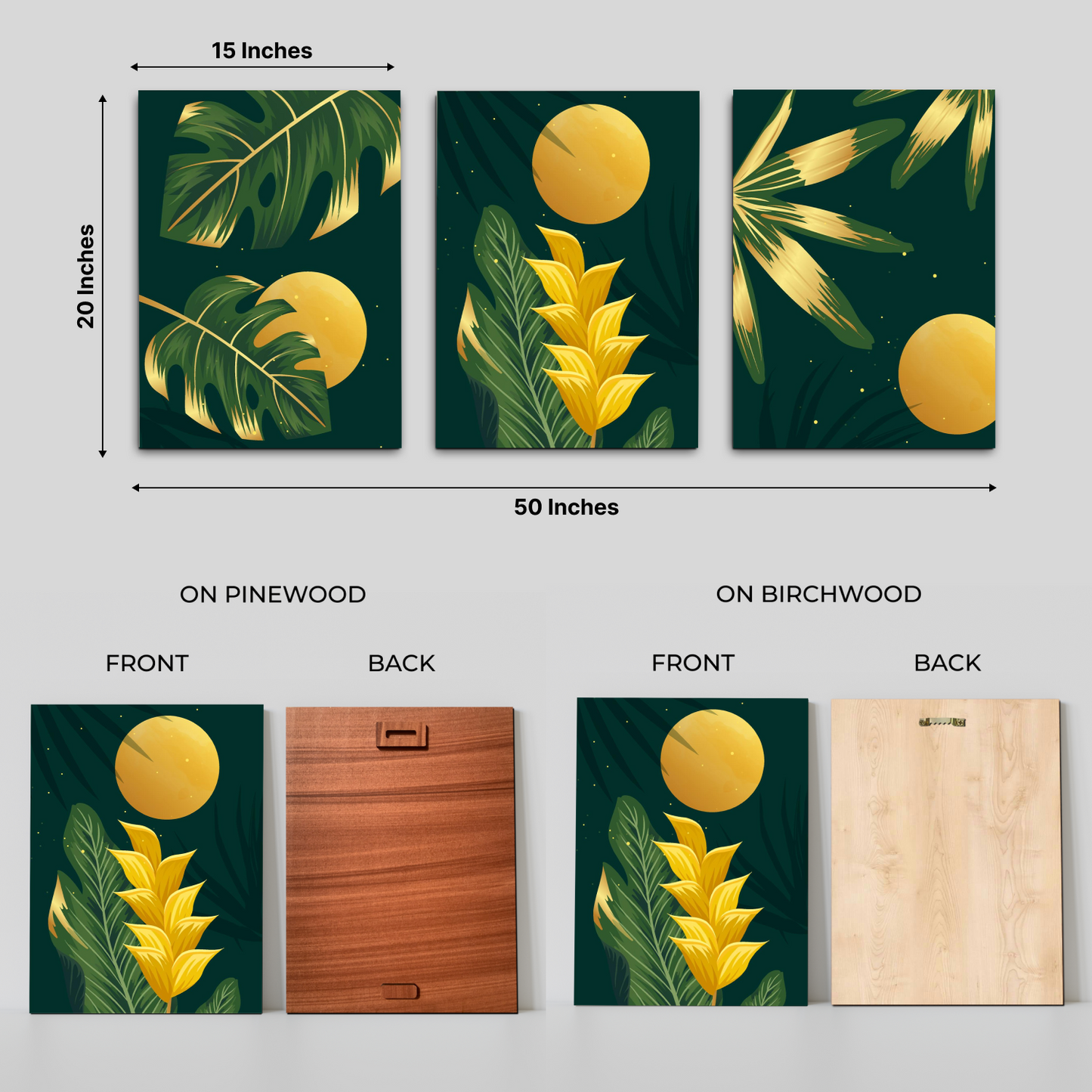 Yellow Flower Wood Print Wall Art Set of 3