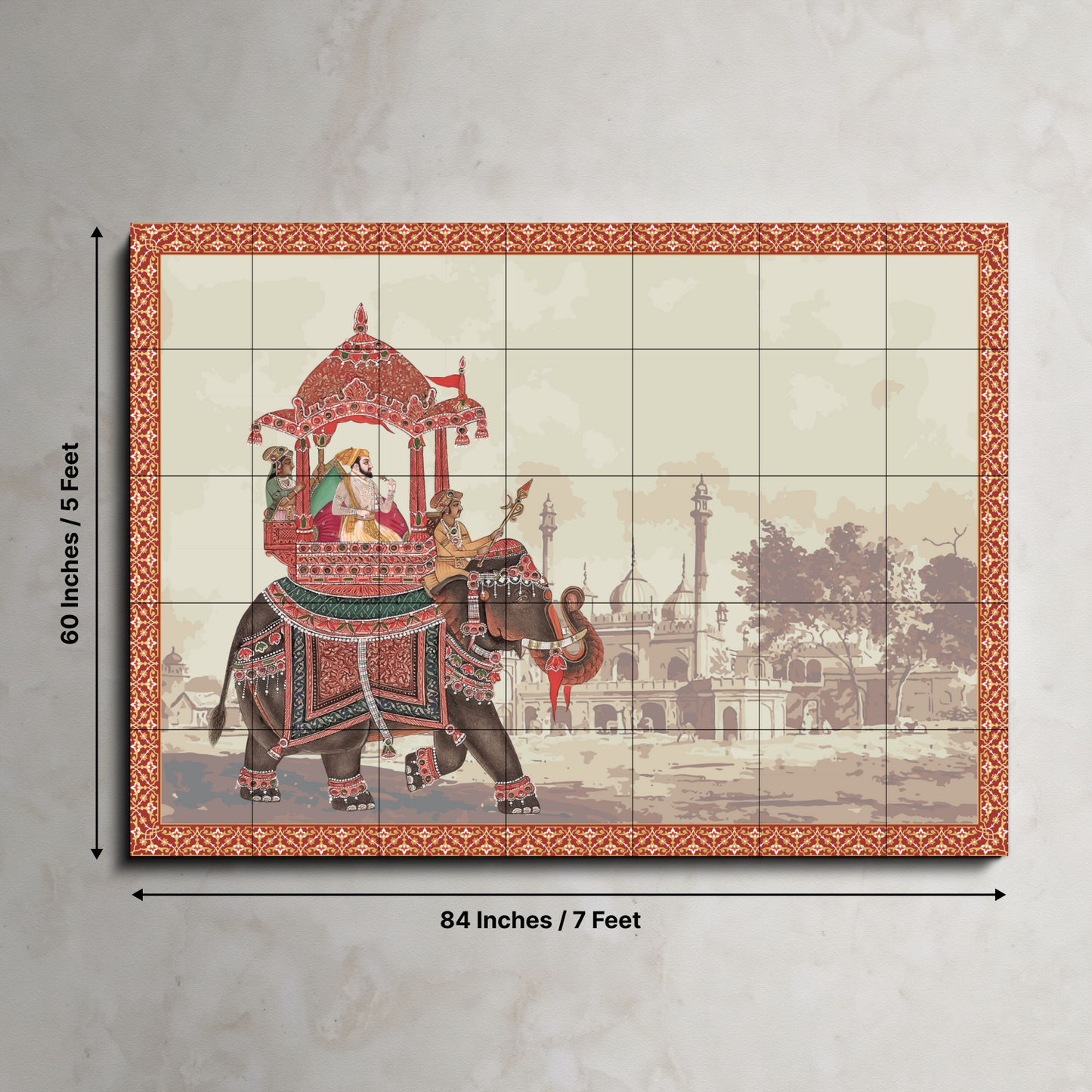 Emperor Riding Royal Elephant Wood Print Wooden Wall Tiles Set-Luxury Wall Art