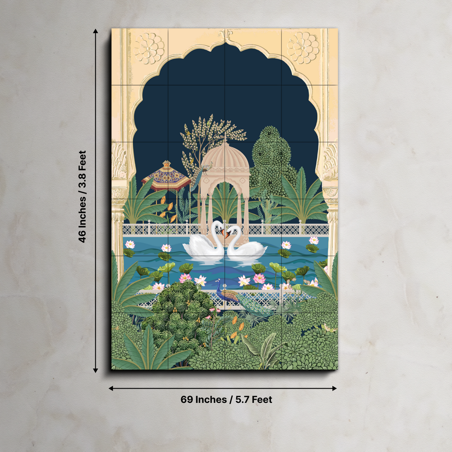 Swan Couple in Lake Traditional Wood Print Wooden Wall Tiles Set